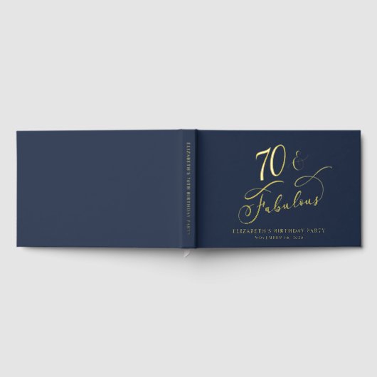 Elegante Gold Foil Navy Blue 70ste verjaardagsfees Gastenboek (Volledig)