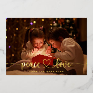 Elegante Gold Foil Peace Love Heart Holiday Kaart