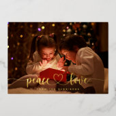 Elegante Gold Foil Peace Love Heart Holiday Kaart (Voorkant)