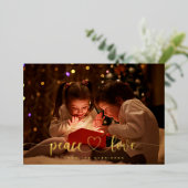 Elegante Gold Foil Peace Love Heart Holiday Kaart (Staand Voorkant)