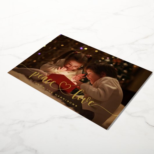 Elegante Gold Foil Peace Love Heart Holiday Kaart (Gedraaid)