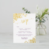 Elegante Gold Foil Plum Paarse bruiloft RSVP Kaart (Staand Voorkant)