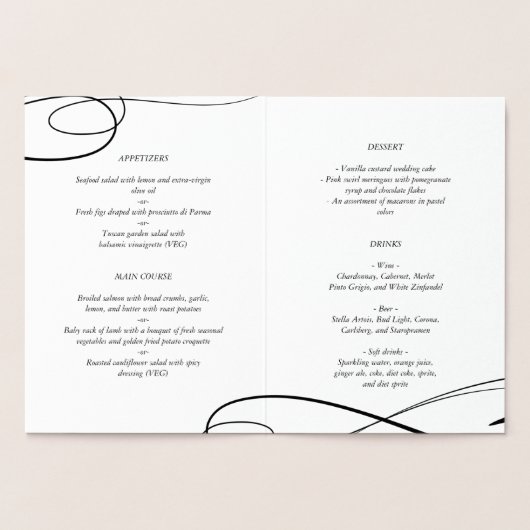 Elegante Gold Foil Swashes Trouwmenu Folie Kaarten (Binnen)