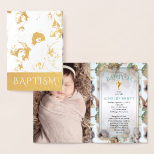Elegante Gold Folie Angels Baby Meisje Foto Doop Kaarten