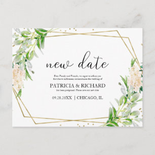 Elegante Gold Folie Groen Huwelijk Nieuwe Datum Briefkaart