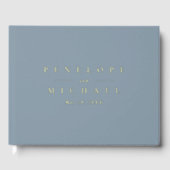 Elegante Gold Folie Monogram Coastal Blue Wedding Gastenboek (Voorkant)