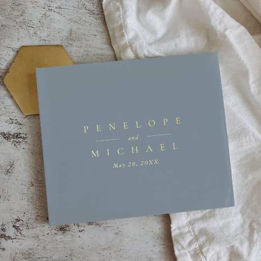 Elegante Gold Folie Monogram Coastal Blue Wedding Gastenboek