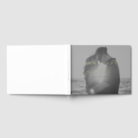Elegante Gold Folie Monogram Eenvoudige Fotobruilo Gastenboek (Volledig)