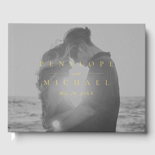 Elegante Gold Folie Monogram Eenvoudige Fotobruilo Gastenboek (Voorkant)