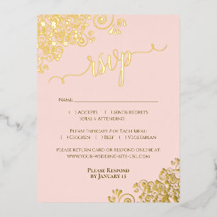 Elegante Gold Folie op Blush Pink Wedding RSVP Kaa Uitnodiging Briefkaart