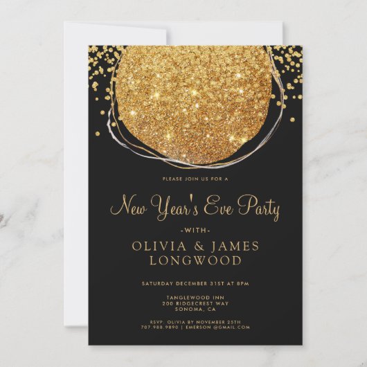 Elegante Gold Glitter Circle Confetti Nieuwjaar EV Kaart (Voorkant)