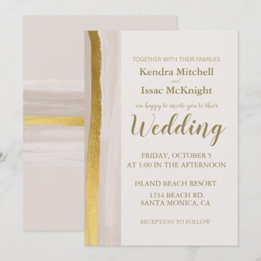 Elegante Gold Glitter Cream Classy Uitnodiging (Voorkant / Achterkant)