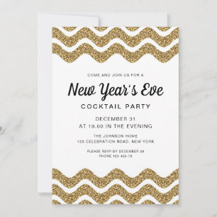 Elegante Gold Glitter New Years Eve Cocktail Party Kaart