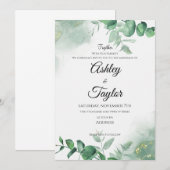 Elegante Gold & Greenery Waterverf Achtergrond Kaart (Voorkant / Achterkant)