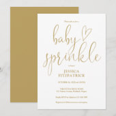 Elegante Gold Heart Script Baby Sprinkle Shower Kaart (Voorkant / Achterkant)