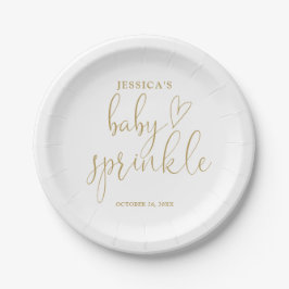 Elegante Gold Heart Script Baby Sprinkle Shower Papieren Bordje