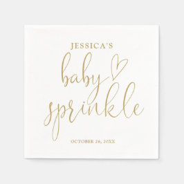 Elegante Gold Heart Script Baby Sprinkle Shower Servet