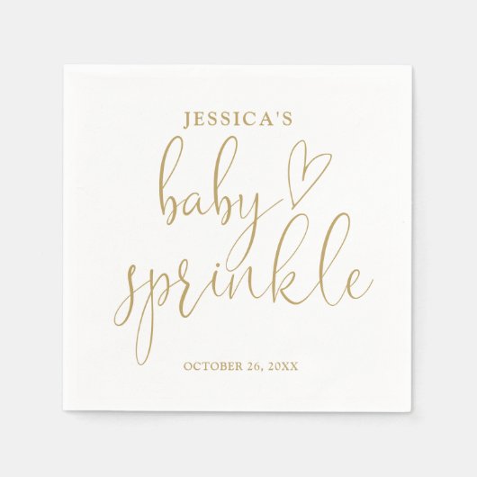 Elegante Gold Heart Script Baby Sprinkle Shower Servet (Voorkant)