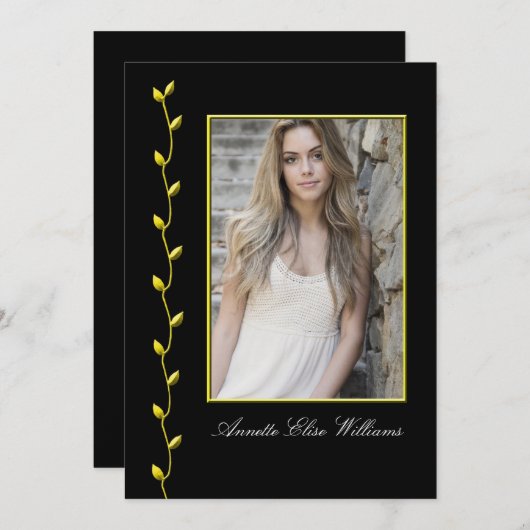 Elegante Gold Ivy en uw foto blackBG Aankondiging (Voorkant / Achterkant)