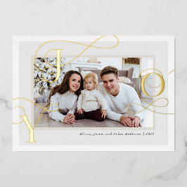 Elegante Gold Joy Familie Foto Kerstvakantie Folie Feestdagenkaart