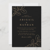 Elegante Gold Leaf & Black Modern Wedding Kaart (Voorkant)