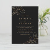 Elegante Gold Leaf & Black Modern Wedding Kaart (Staand voorkant)