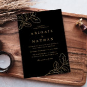 Elegante Gold Leaf & Black Modern Wedding Kaart