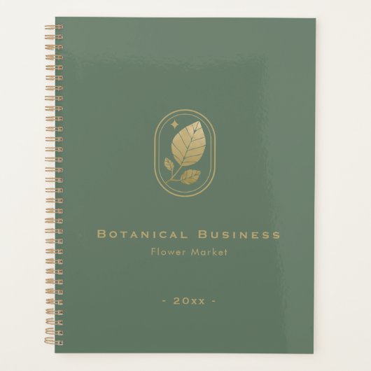 Elegante Gold Leaf Minimal Botanisch Groen Modern Planner (Voorkant)