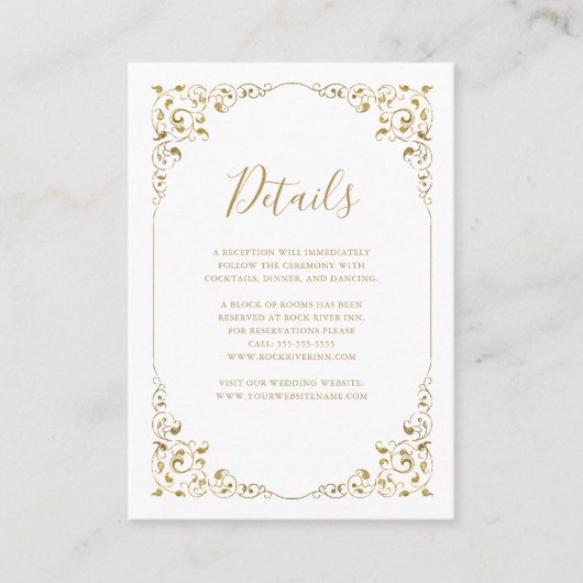 Elegante Gold Leaf Script Wedding Details Informatiekaartje (Voorkant)