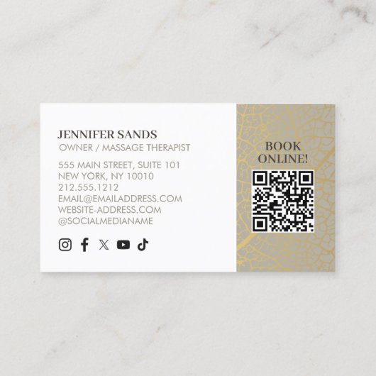 Elegante Gold Leaf Tree Pattern QR-code Visitekaartje (Achterkant)