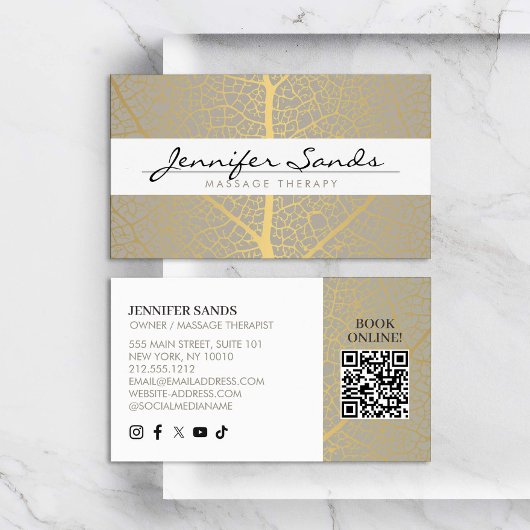 Elegante Gold Leaf Tree Pattern QR-code Visitekaartje