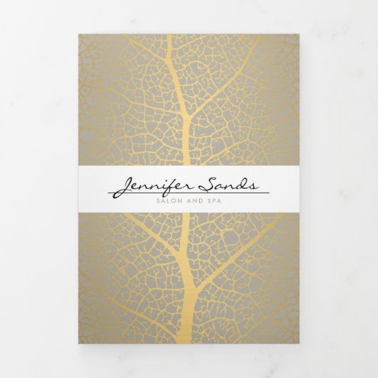 Elegante Gold Leaf Tree Pattern Salon Brochure Drieluik Kaart (Cover)