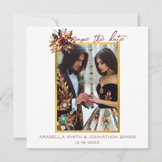 Elegante Gold Leaf Trouwfoto Sla de datum op Save The Date (Voorkant)