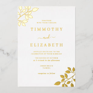 Elegante Gold Leaf Wedding Folie Uitnodiging