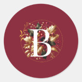 Elegante Gold Leaf Winter Wedding Monogram Ronde Sticker (Voorkant)