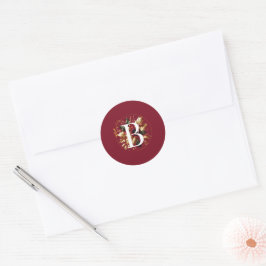 Elegante Gold Leaf Winter Wedding Monogram Ronde Sticker