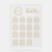 Elegante Gold Leafy Crest Monogram Trouwstoelen Acryl Bord (Voorkant)