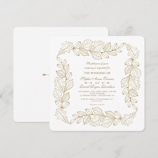 Elegante Gold Leafy Lijst bruiloft Kaart (Voorkant / Achterkant)
