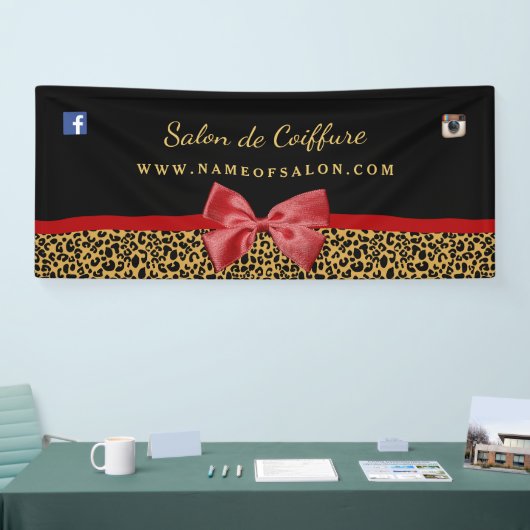 Elegante Gold Leopard Print Red Bow Hair Salon 6 f Spandoek (Beurs)
