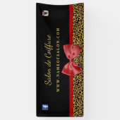 Elegante Gold Leopard Print Red Bow Hair Salon 6 f Spandoek (Verticaal)
