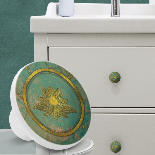 Elegante Gold Lotus bloem op marmer Keramische Knop