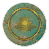 Elegante Gold Lotus bloem op marmer Keramische Knop (Voorkant)