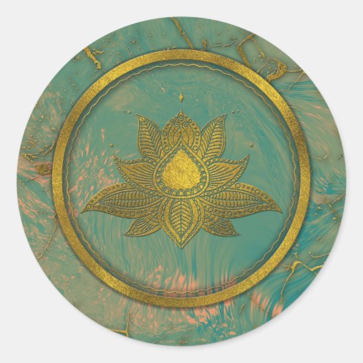Elegante Gold Lotus bloem op marmer Ronde Sticker (Voorkant)