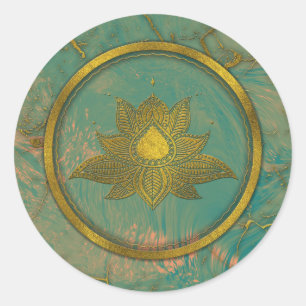 Elegante Gold Lotus bloem op marmer Ronde Sticker