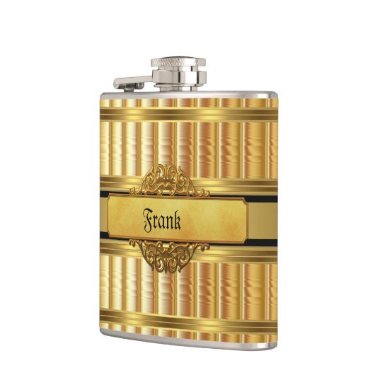 Elegante Gold Metal look Monogram Naam Heupfles (Links)