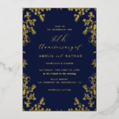 Elegante  Gold Navy 50e Jubileum Party Folie Uitnodiging (Voorkant)