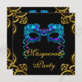Elegante Gold Navy Blue Masquerade Party Kaart (Voorkant / Achterkant)