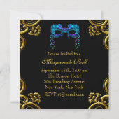 Elegante Gold Navy Blue Masquerade Party Kaart (Achterkant)