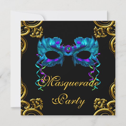 Elegante Gold Navy Blue Masquerade Party Kaart (Voorkant)