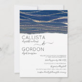 Elegante Gold Navy Blue Veined Waterverf bruiloft Kaart (Voorkant)